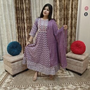 Lavender Cotton Anarkali Suit