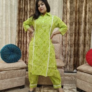 Neon Green Indian Kurti and Afghani Co-ord Set