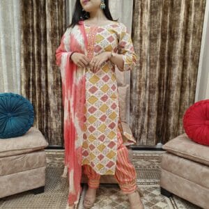 Pink Cotton Afghani Suit