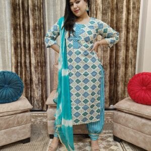 Blue Cotton Afghani Suit