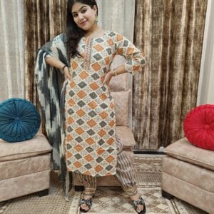 Orange and Black Cotton Afghani Suit