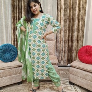 Green Cotton Afghani Suit