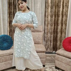 Green And White Office Wear Kurti