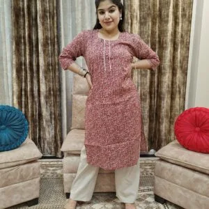 Pink and Cream Office Wear Kurti
