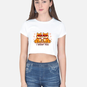 Girls’ Cotton Crop Top – “I Woof You” | Cute Pet Lover T-Shirt | 100% Cotton | Soft Cropped Fit for Dog Moms & Animal Lovers