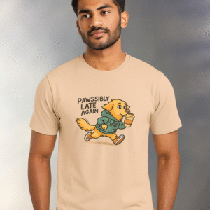 Men’s Cotton Pet Lover T-Shirt – “PAWSSIBLY LATE AGAIN” | Funny Dog & Cat Dad Tee | 100% Cotton | Casual Regular Fit