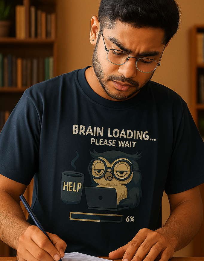 Unisex Cotton T-Shirt for Students – “Brain Loading... Please Wait” | 100% Cotton | Regular Fit | Funny College & School Wear